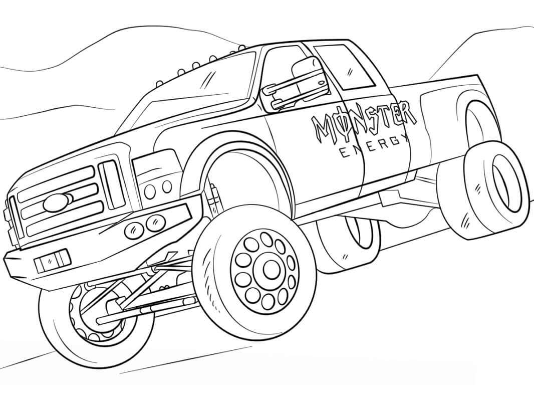 Desenho de Monster Truck Caminhonete para Colorir com Giz de Cera Download e Pintar