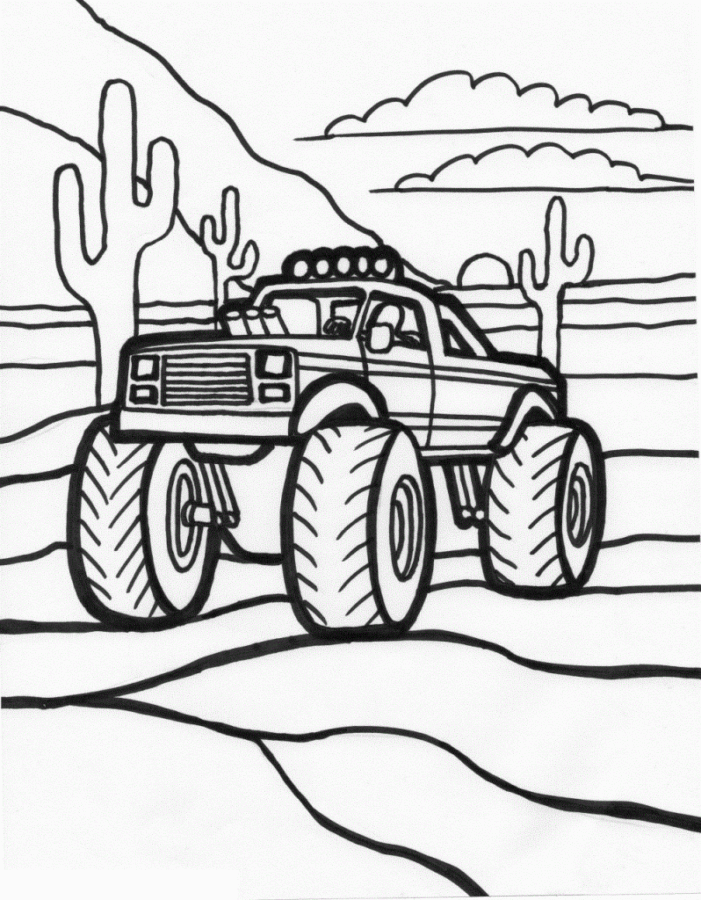 Desenho de Monster Truck Caminhonete para Colorir com Giz de Cera e Pintar