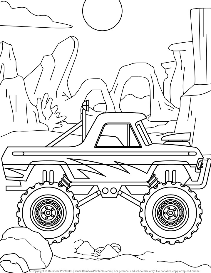 Desenho de Monster Truck Caminhonete para Imprimir Imprimivel e Pintar