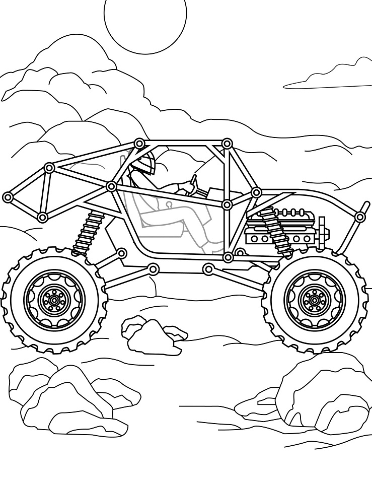 Desenho de Monster Truck Corrida para Colorir com Giz de Cera e Pintar