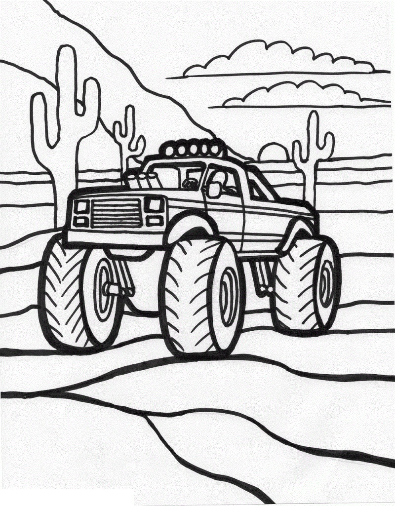Desenho de Monster Truck Corrida para Imprimir Imprimivel e Pintar