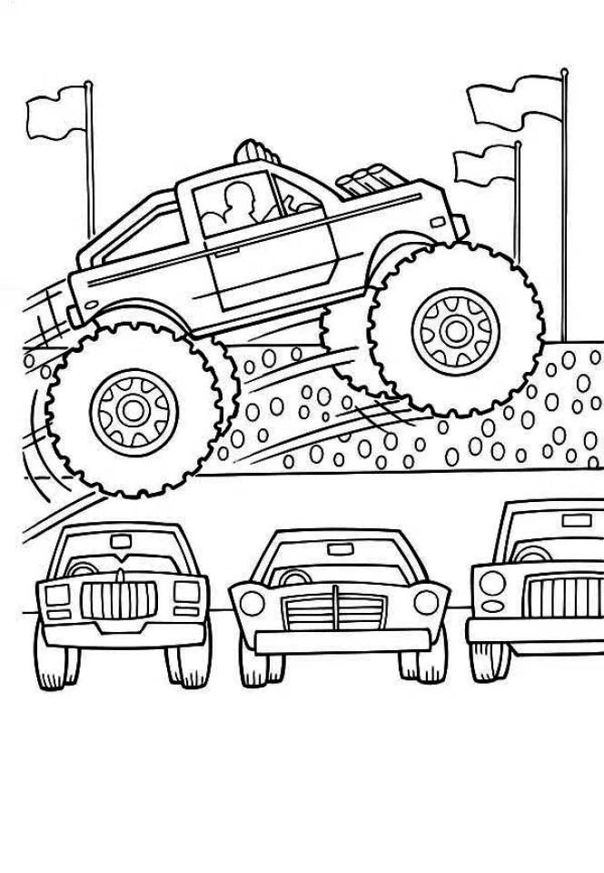 Desenho de Monster Truck Corrida para Pintar com Lápis de Cor
