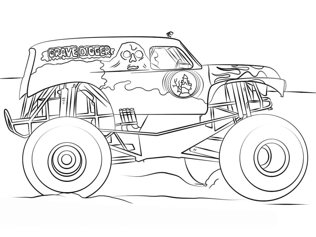 Desenho de Monster Truck Veículo para Colorir e Baixar Grátis e Pintar