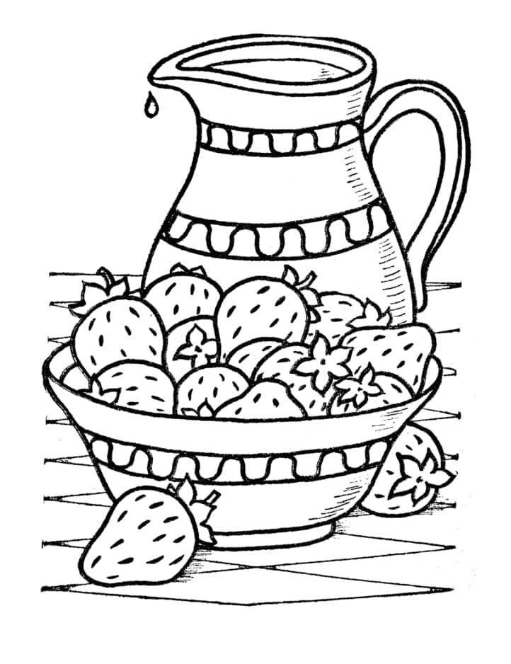 Desenho de Tigela de Morangos para Colorir e Pintar