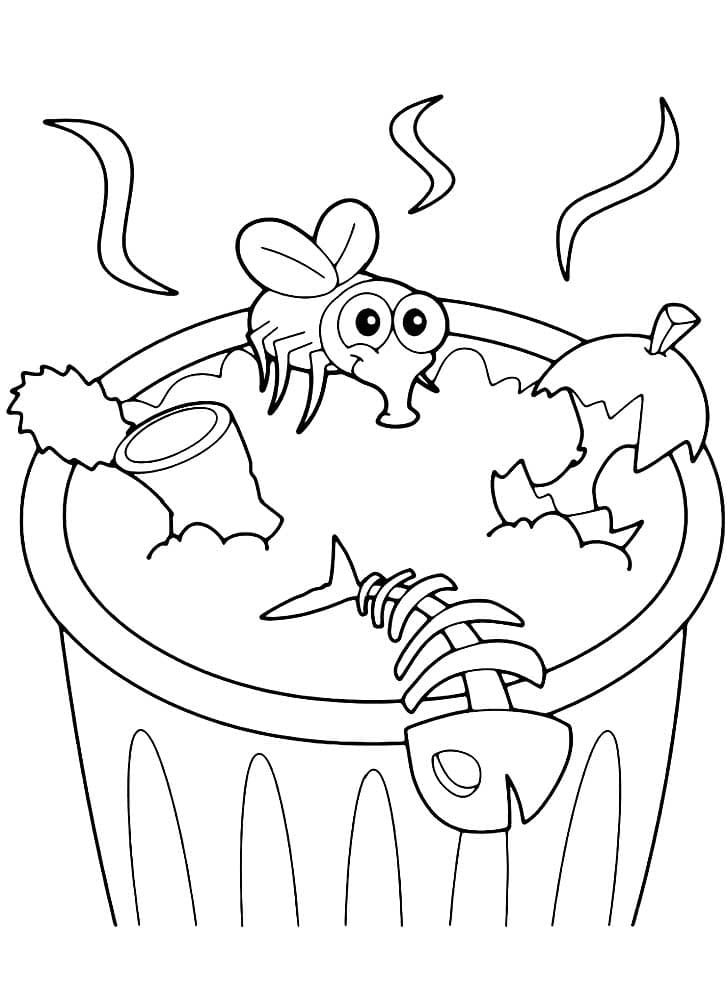 Desenho de Moscá e Lixo para Colorir e Pintar