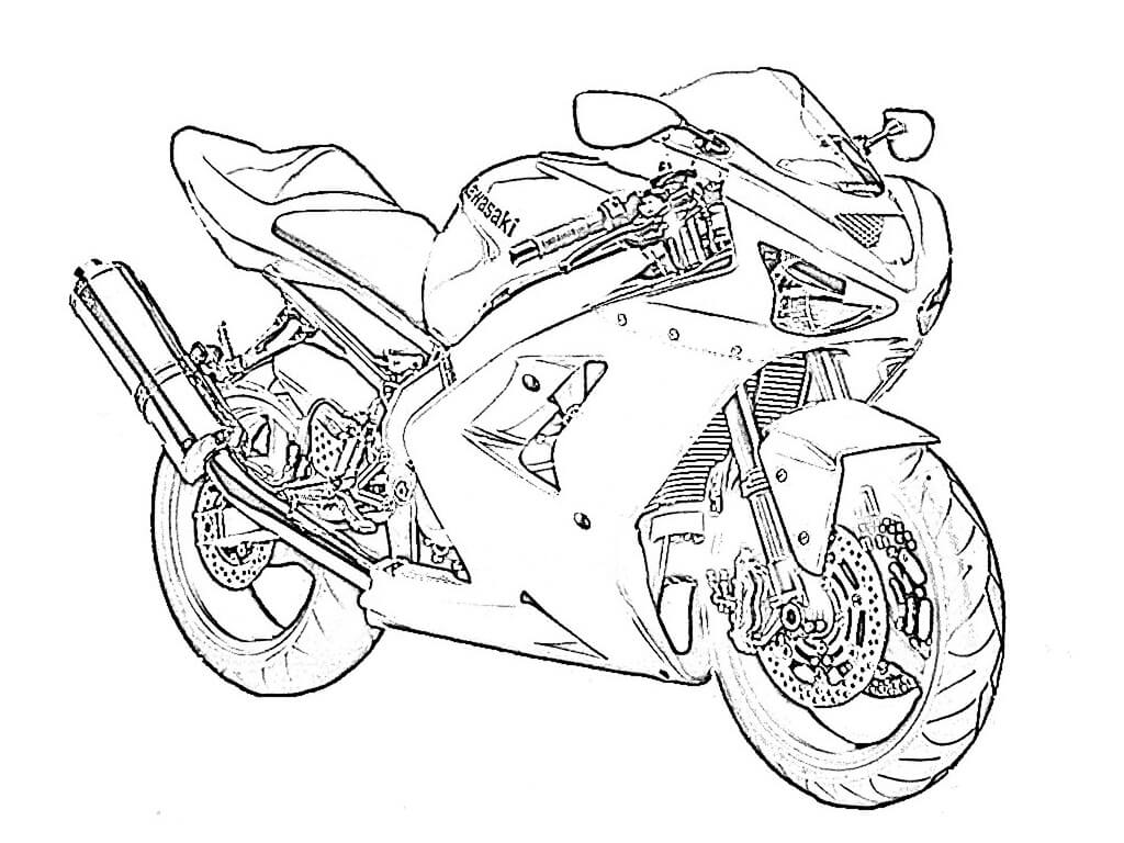 Desenho em Pdf de Motocicleta Kawasaki para Colorir Grátis e Pintar