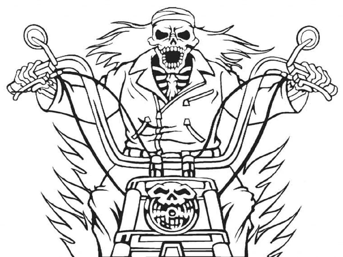 Desenho de Diabo Andando de Moto para Colorir e Pintar