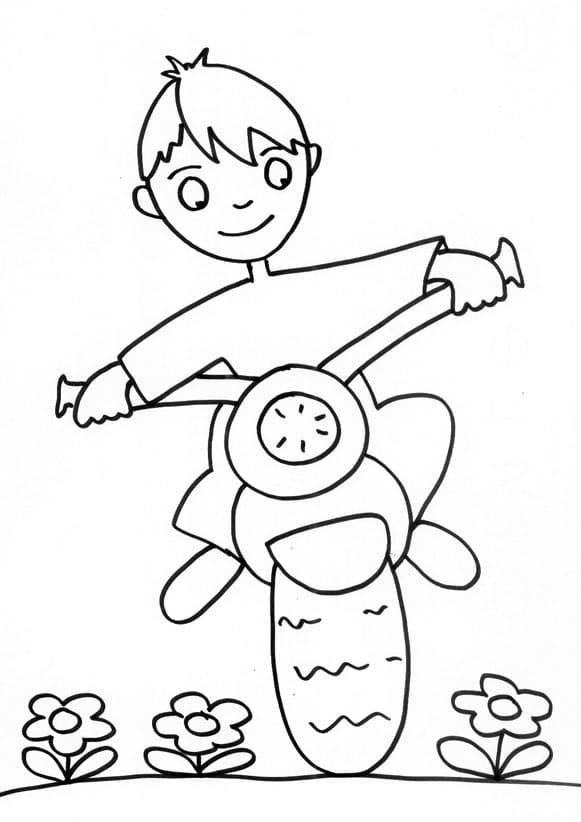 Desenho de Garotinho em uma Moto para Colorir e Pintar