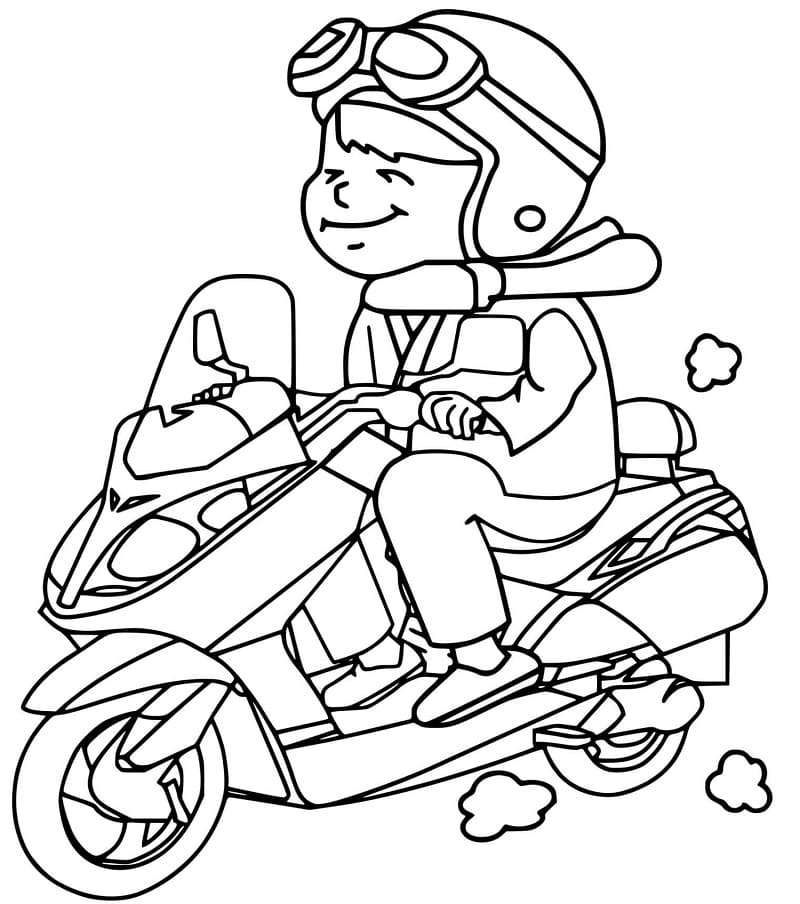 Desenho de Menino na Moto para Colorir e Pintar