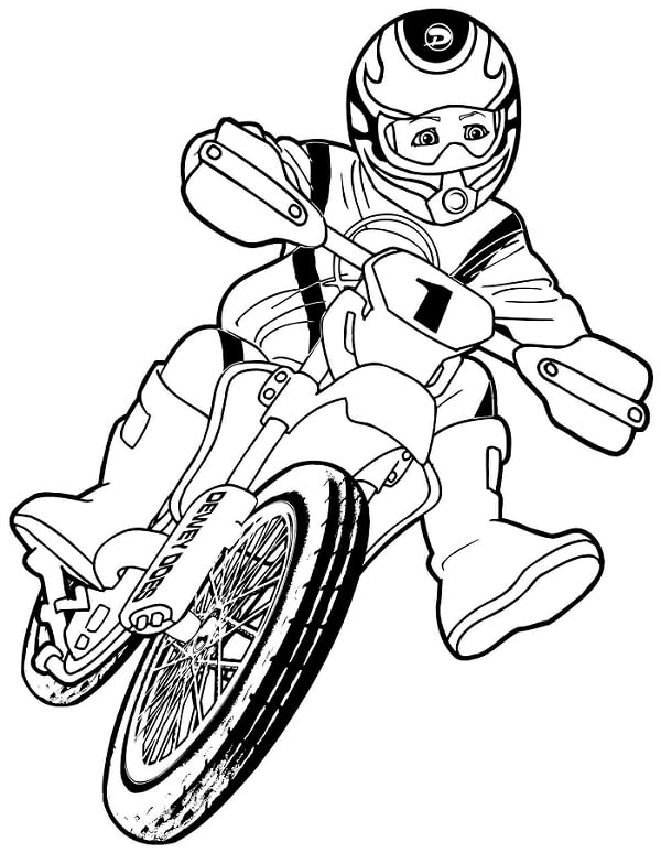 Desenho de Menino Pilotando Moto em Corrida para Colorir e Pintar