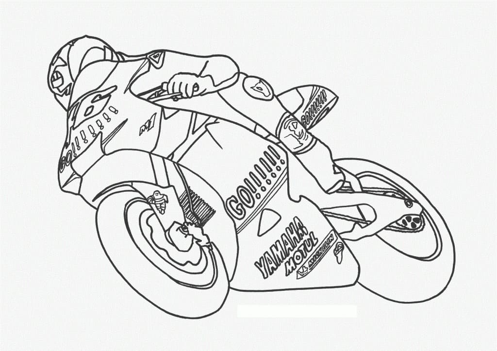 Desenho de Motocicleta em Corrida Profissional para Colorir e Pintar
