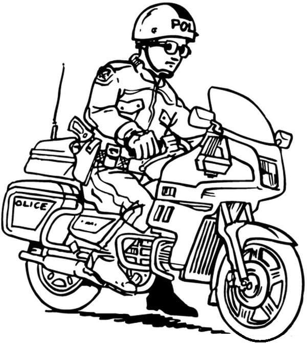 Desenho de Polícia em uma Motocicleta para Colorir e Pintar