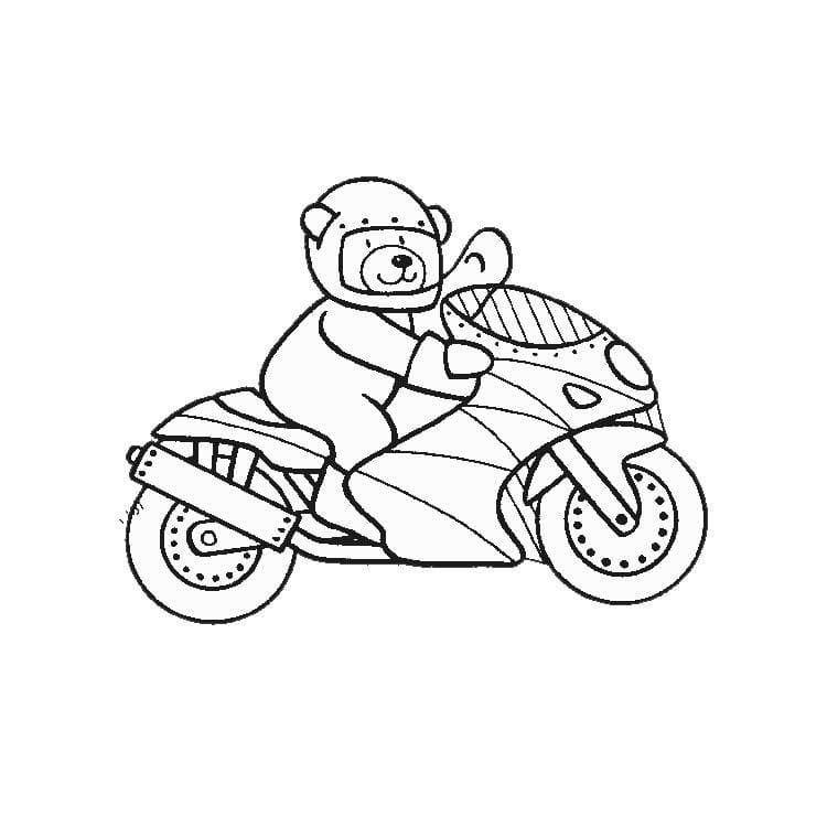Desenho de Urso em uma Moto para Colorir e Pintar