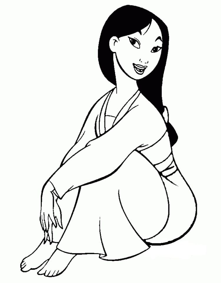 Desenho de Mulan Adorável para Colorir e Pintar