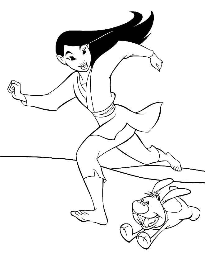 Desenho de Mulan Correndo para Colorir e Pintar