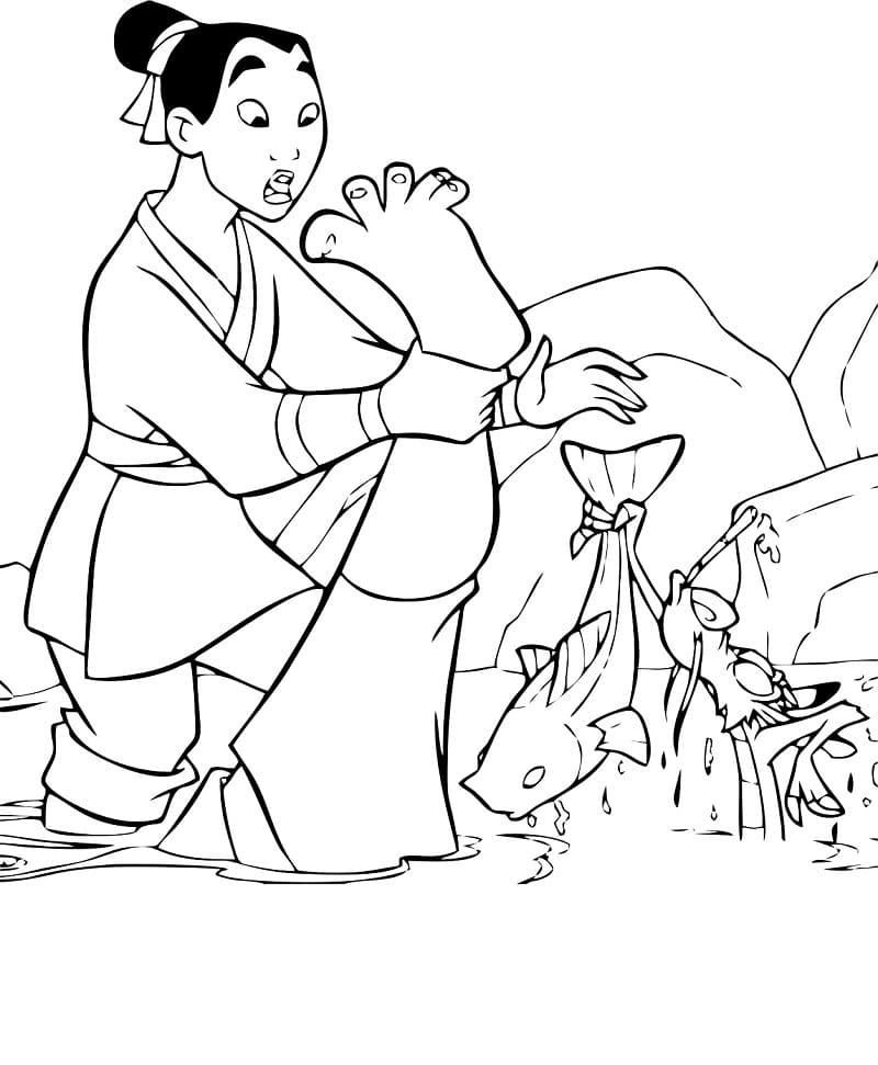 Desenho de Mulan Engracada para Colorir e Pintar
