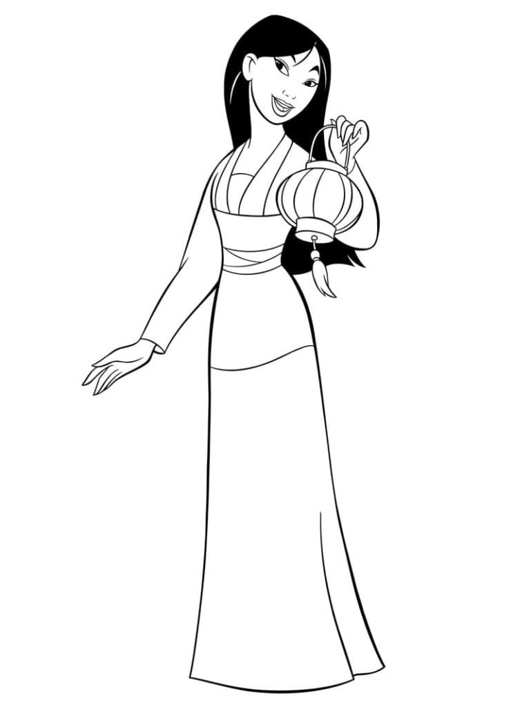 Desenho de Mulan Feliz para Colorir e Pintar