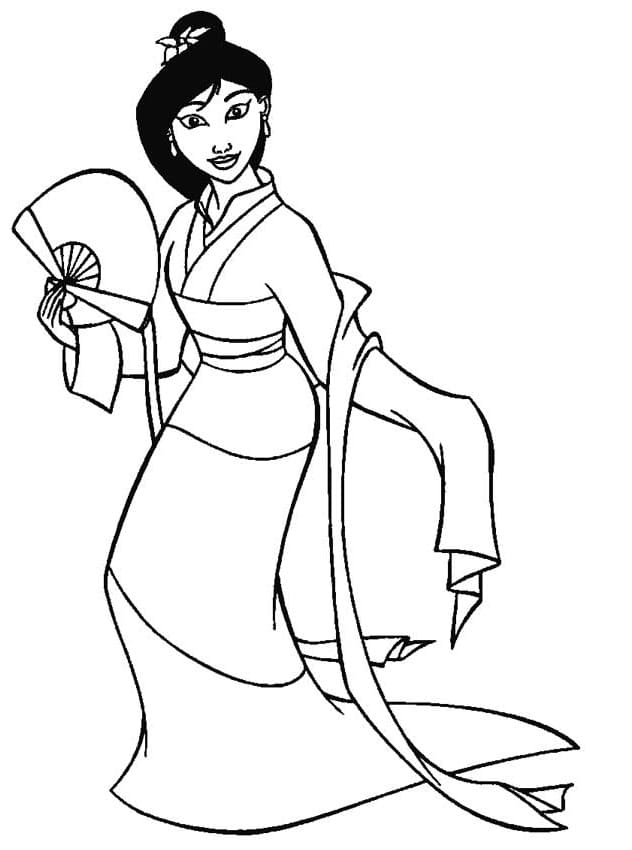 Desenho de Mulan Infantil para Colorir e Pintar