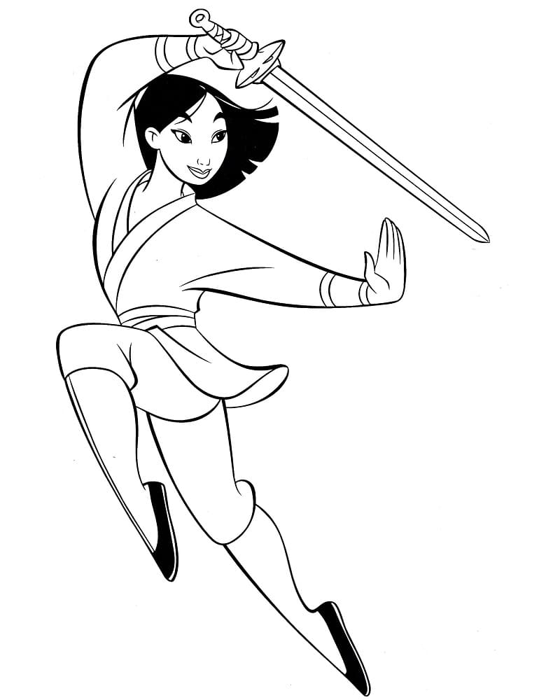 Desenho de Mulan para Imprimir e Pintar
