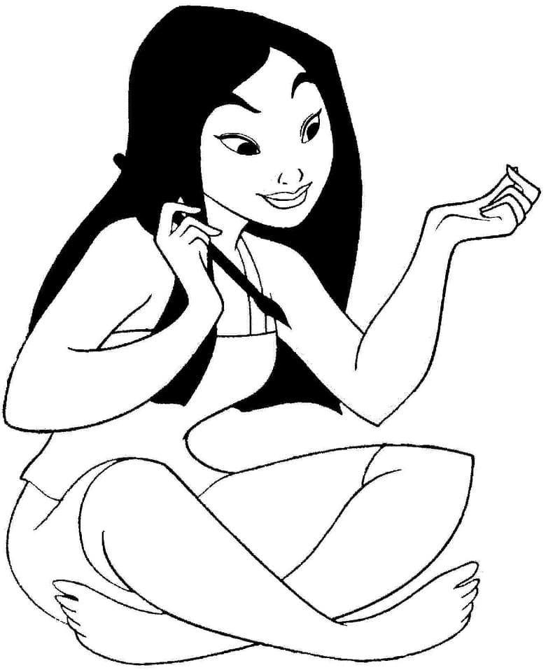 Desenho de Mulan Sorrindo para Colorir e Pintar