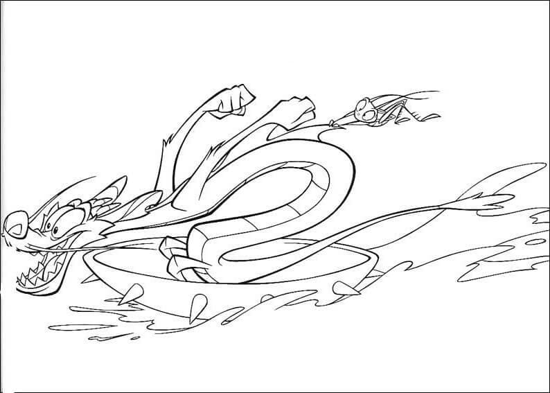 Desenho de Mushu Sorrindo para Colorir e Pintar