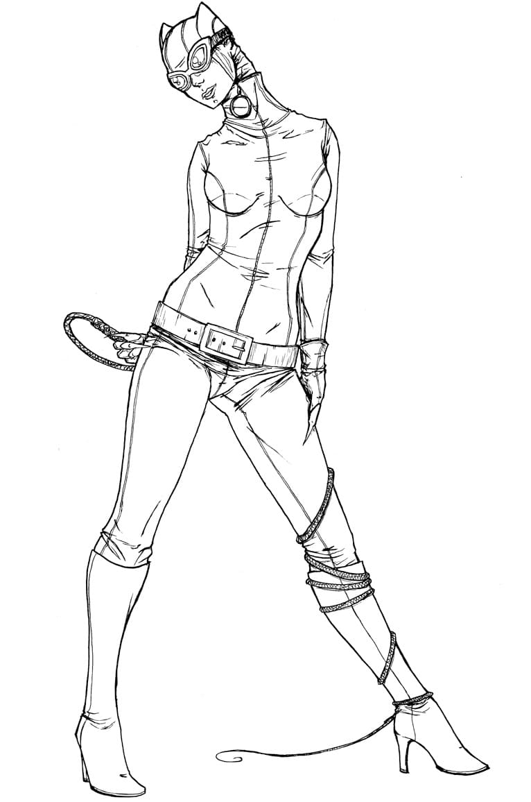 Desenho de Mulher Gato Infantil para Colorir e Pintar