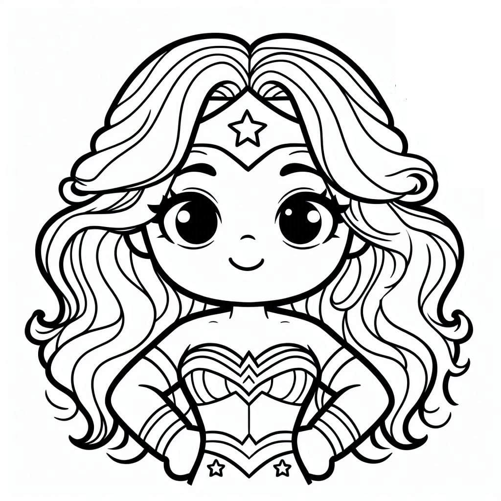 Desenho de Mulher Maravilhá Adorável para Colorir e Pintar