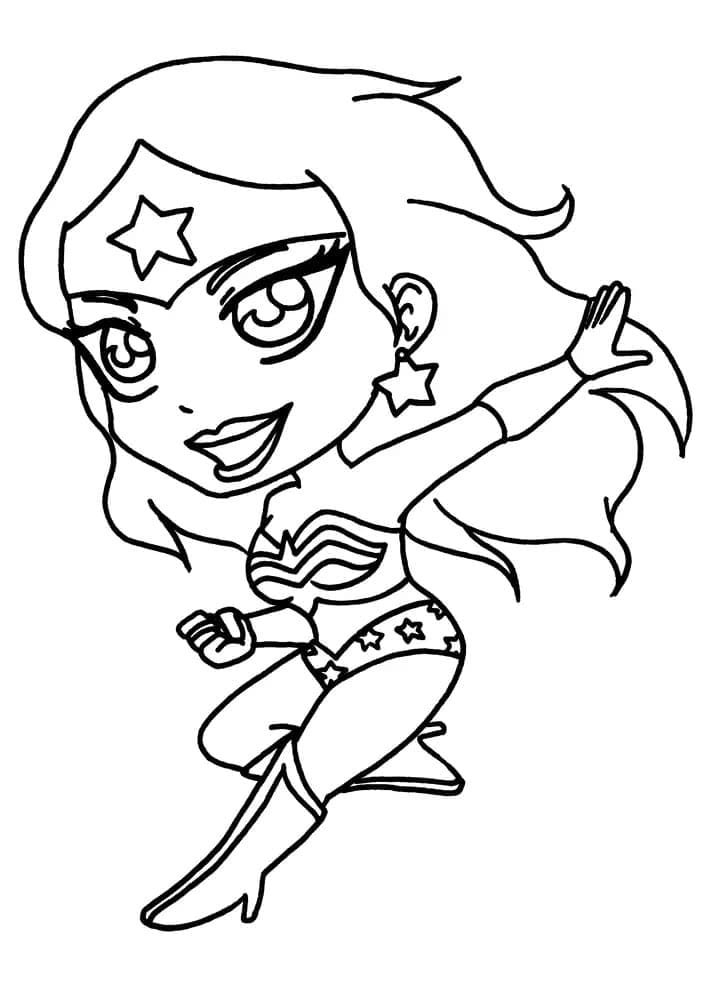 Desenho de Mulher Maravilhá Chibi para Colorir e Pintar
