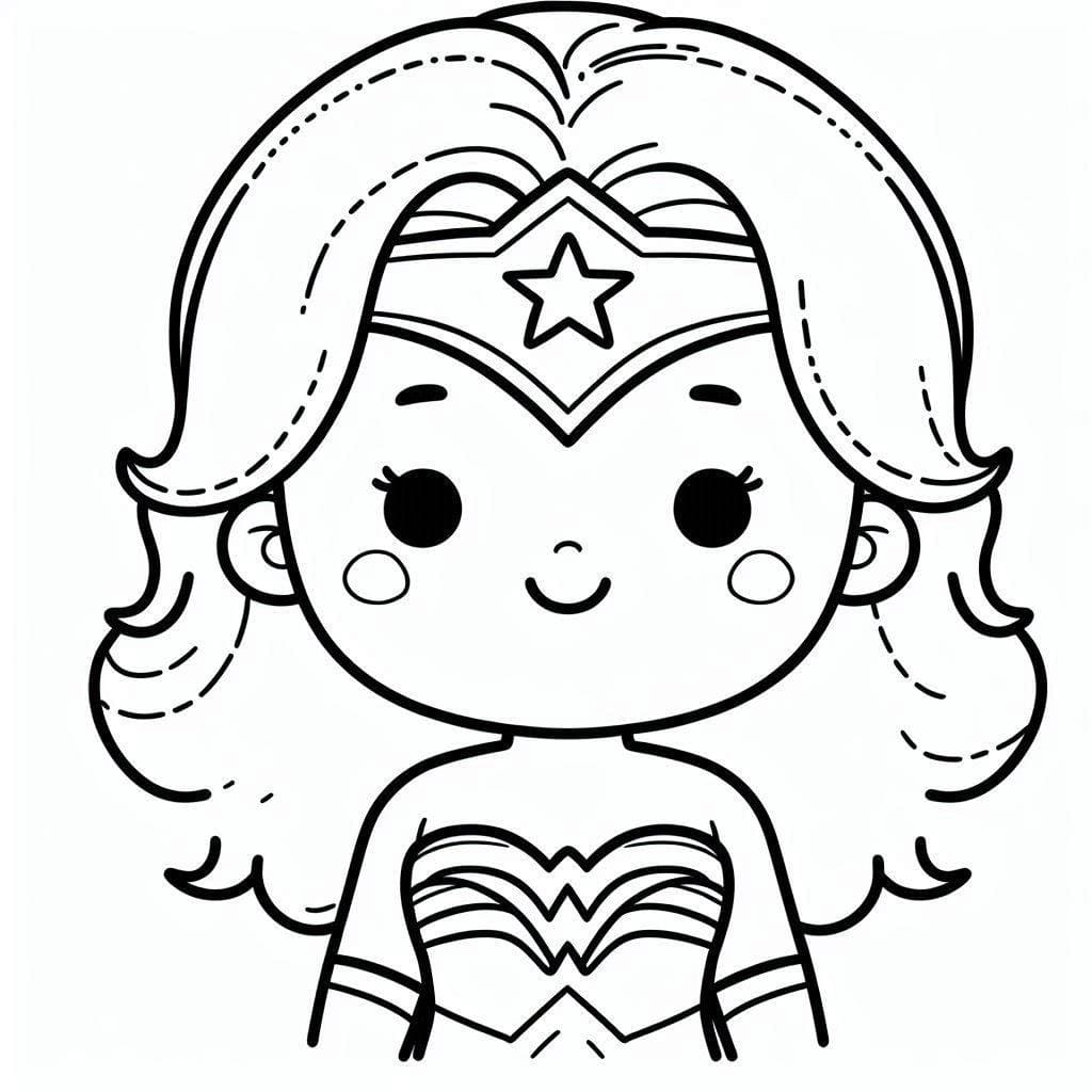 Desenho de Mulher Maravilhá Muito Adorável para Colorir e Pintar