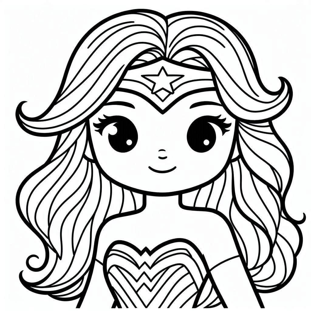 Desenho de Mulher Maravilhá Muito Fofa para Colorir e Pintar