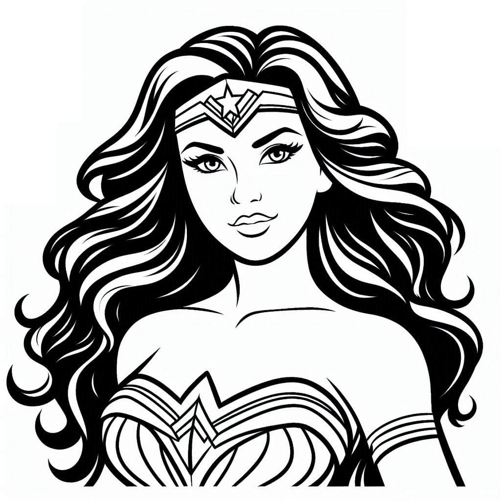 Desenho de Pintura de Mulher Maravilhá para Colorir e Pintar