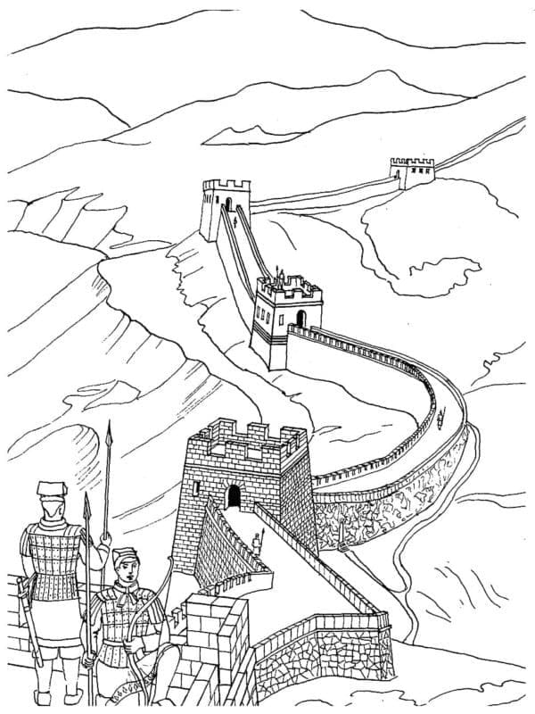 Desenho de a Grande Muralha da China para Colorir e Pintar