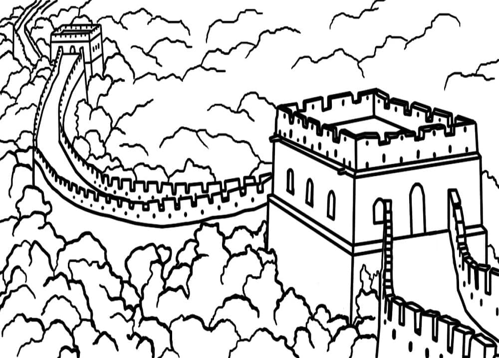 Desenho de Muralha da China Grátis para Colorir e Pintar