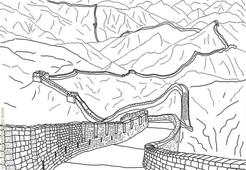 Desenho de Muralha da China para Imprimir Lápis de Cor e Pintar