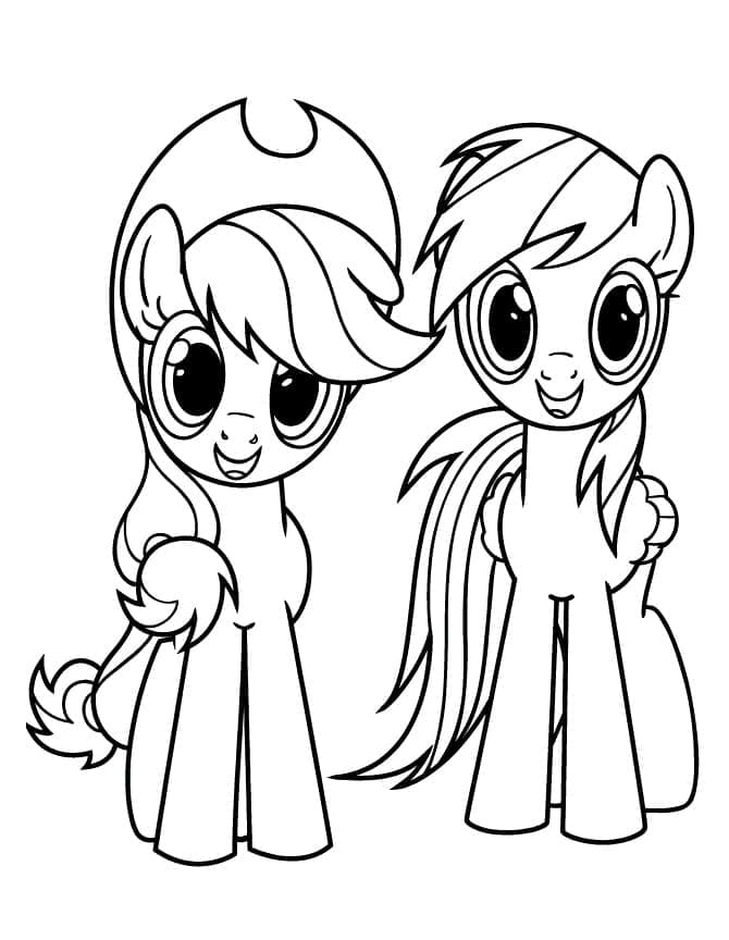 Desenho de Applejack e Rainbow Dash para Colorir e Pintar