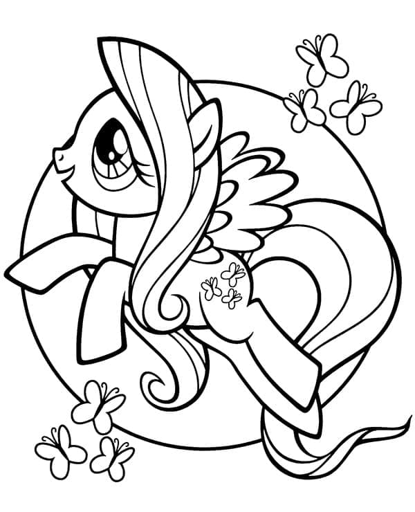Desenho de Fluttershy e Borboletas para Colorir e Pintar