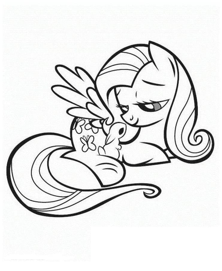 Desenho de Fluttershy e Coelho para Colorir e Pintar
