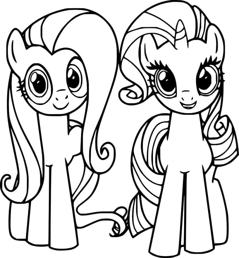 Desenho de Fluttershy e Rarity de My Little Pony para Colorir e Pintar
