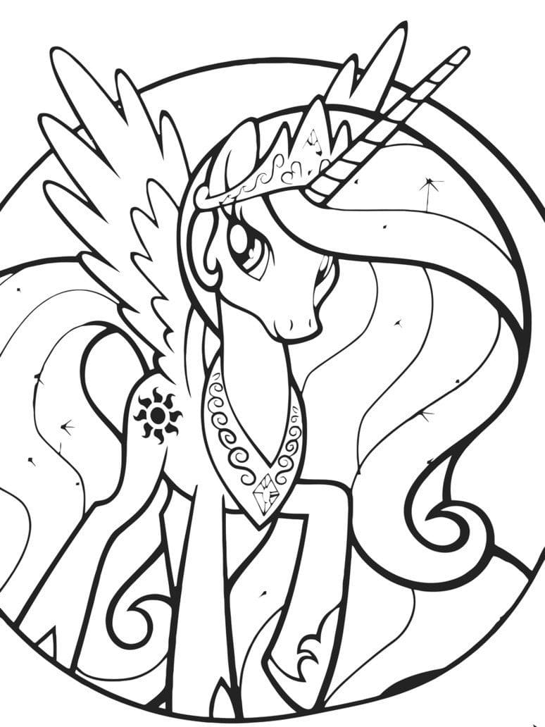 Desenho de Princesa Celestia Fofa para Colorir e Pintar