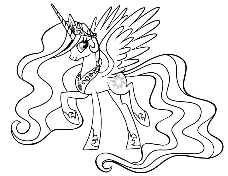 Desenho de Princesa Celestia Muito Fofa para Colorir e Pintar
