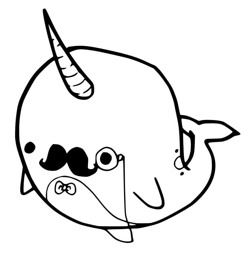 Desenho de Narval com Bigodes para Colorir e Pintar