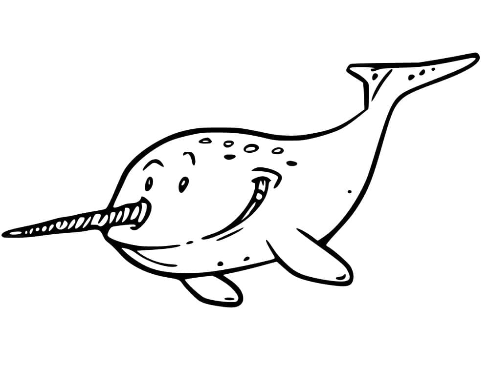 Desenho de Narval de Desenho Animado para Colorir e Pintar