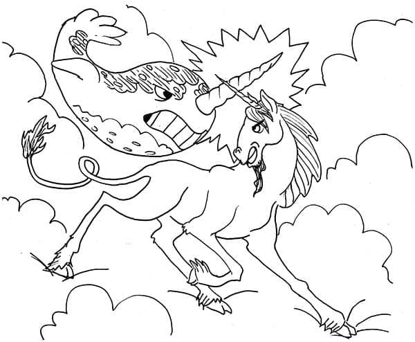 Desenho de Narval Vs Unicórnio para Colorir e Pintar
