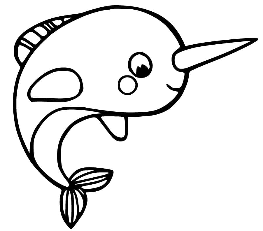Desenho de Pequeno Narval para Colorir e Pintar