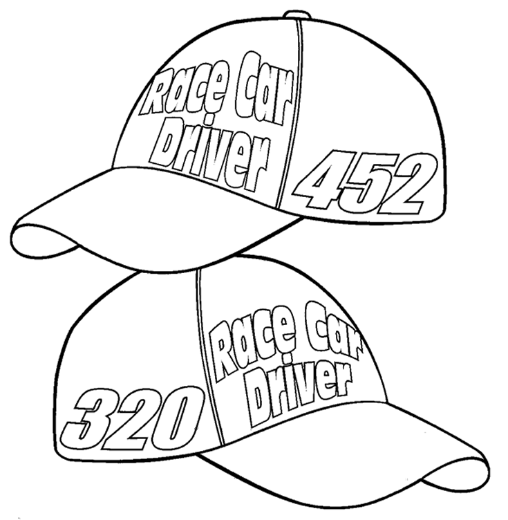 Desenho de Dois Bonés da Nascar para Colorir Pdf e Pintar