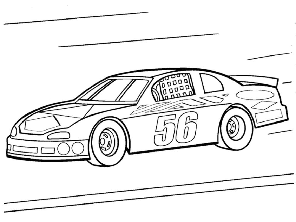 Desenho de Nascar Carro na Pista para Pintar com Lápis de Cor