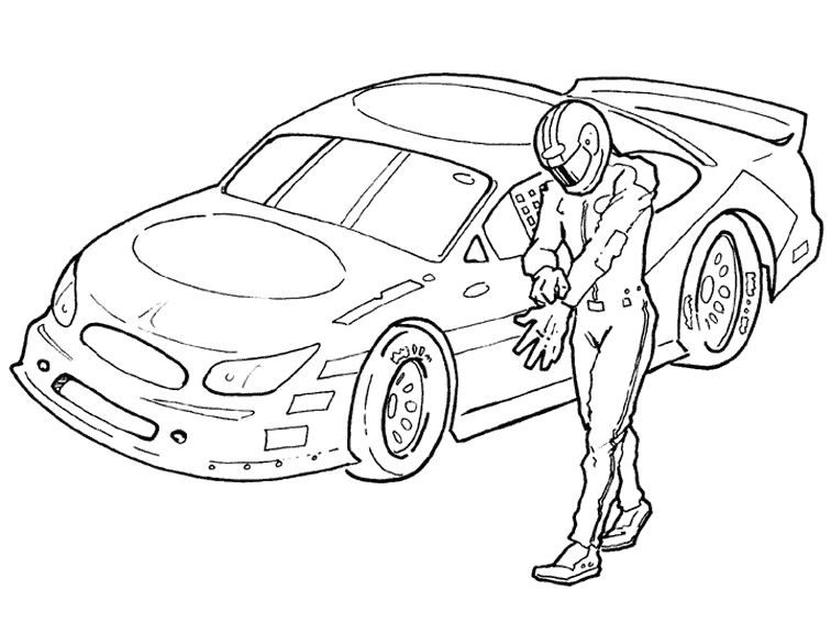 Desenho de Piloto e Carro da Nascar para Colorir e Baixar Pdf e Pintar