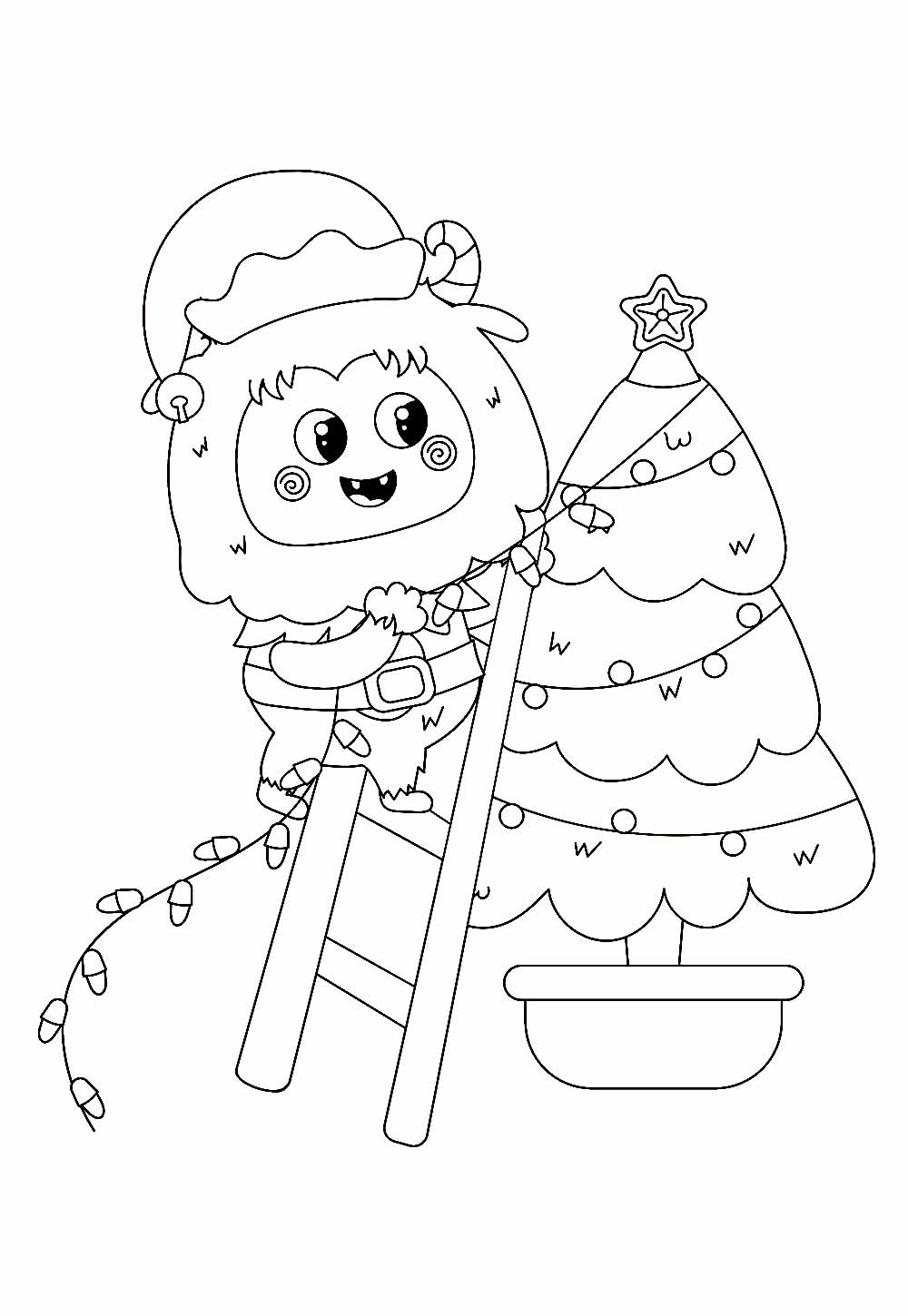 Desenho de Natal Kawaii para Colorir Grátis e Pintar