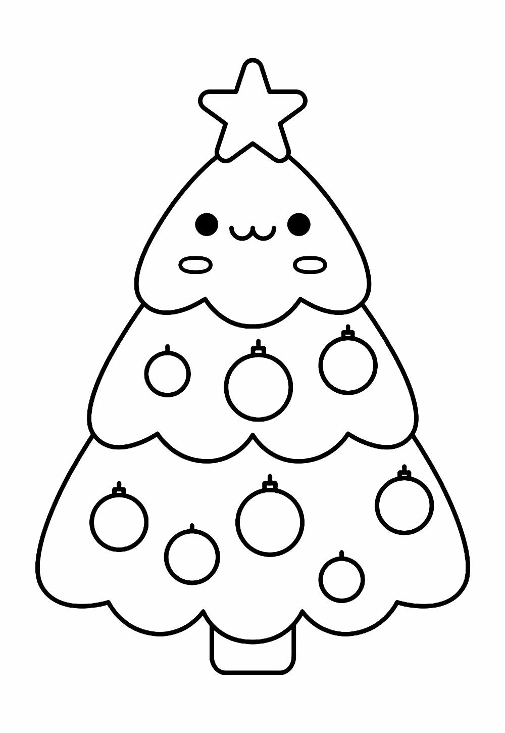 Desenho de Natal Kawaii para Colorir Infantil e Pintar