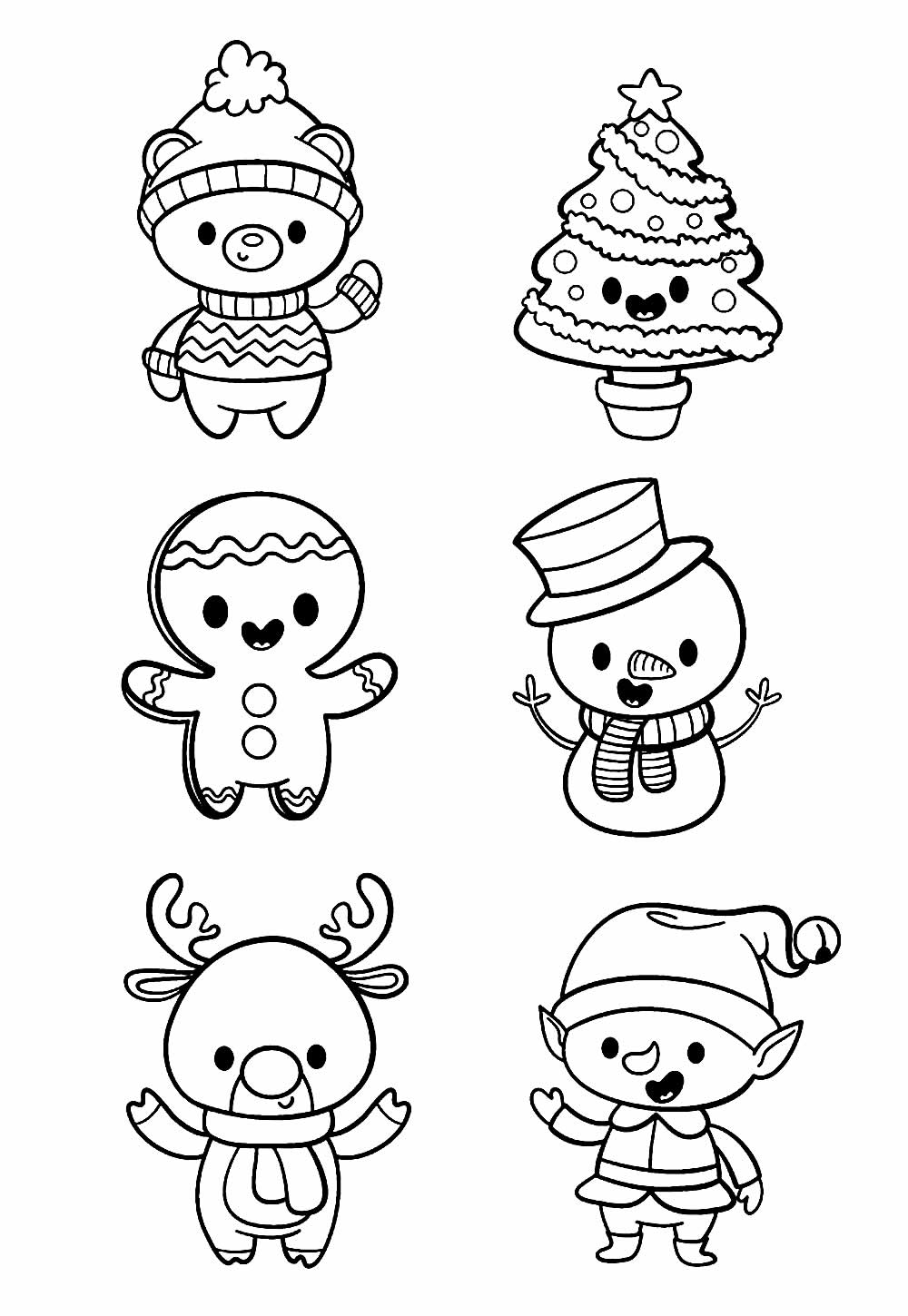 Desenho de Natal Kawaii Pdf Grátis e Pintar